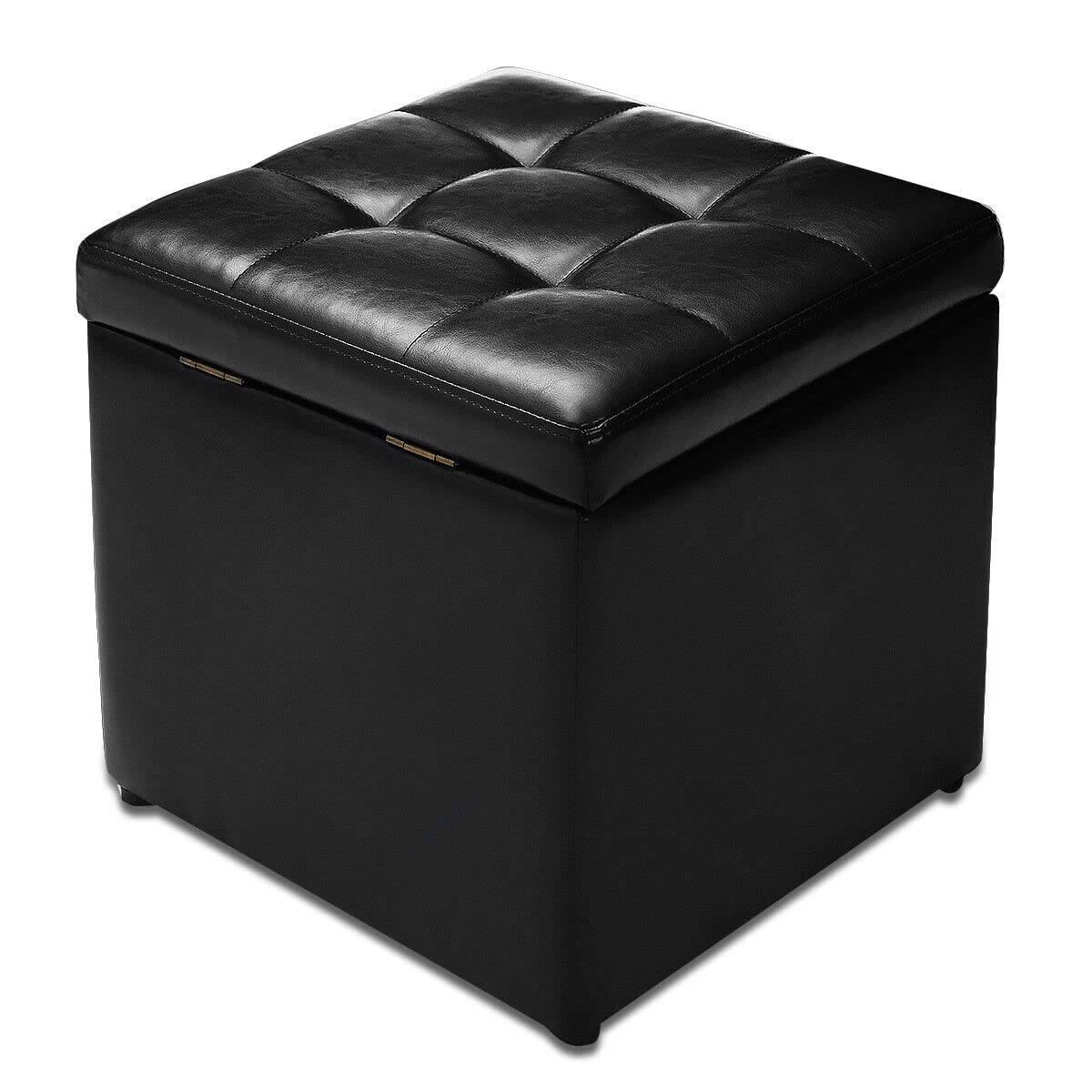 40CM Cube Ottoman, Pouffe Storage Box Lounge Seat Footstools w/Hinge Top & Bottom Feet