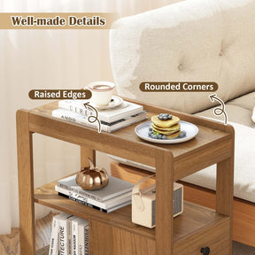 2-Drawer Sofa Side Table with Open Shelves, Modern Narrow End Table