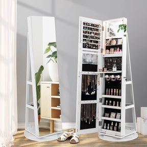 Giantex 161CM(H) Jewelry Armoire with Full Length Mirror 360° Swivel, 3-Color LED lights