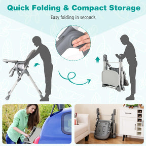 Portable Adjustable Highchair with Footrest, Detachable Tray, Easy to Clean PU Seat Cushion