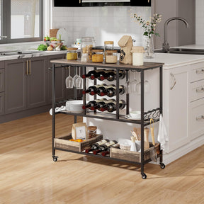 3-Tier Bar Cart Serving Cart on Wheels Industrial Rolling Beverage Cart Kitchen