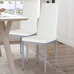 Giantex Set of 4 Dining Chairs with High Backrest, Kitchen Chair with Metal Legs, Leather Seat