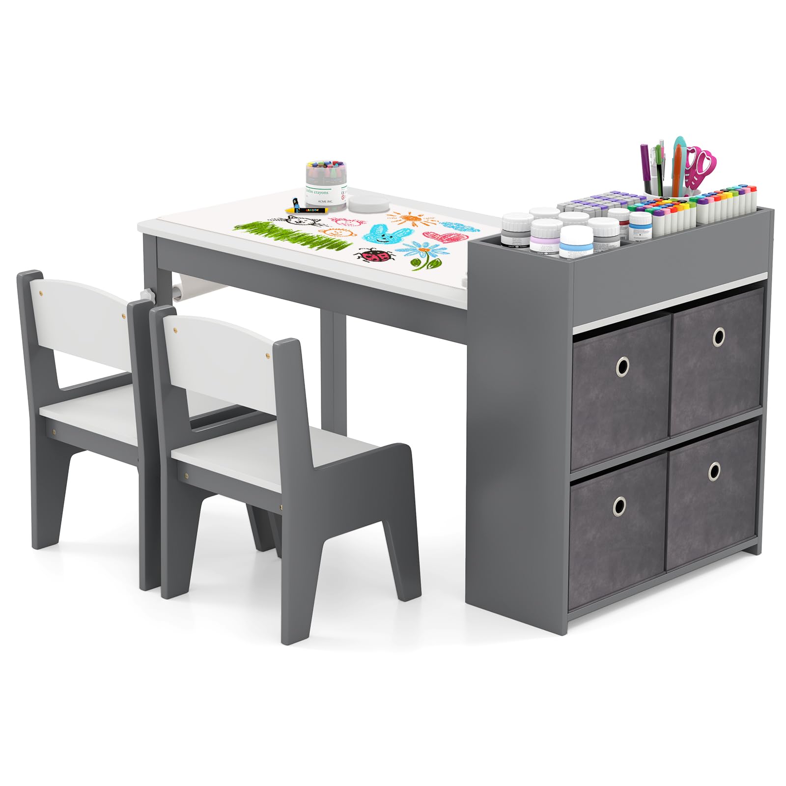 Wooden Kids Craft Study Desk w/Storage Shelves