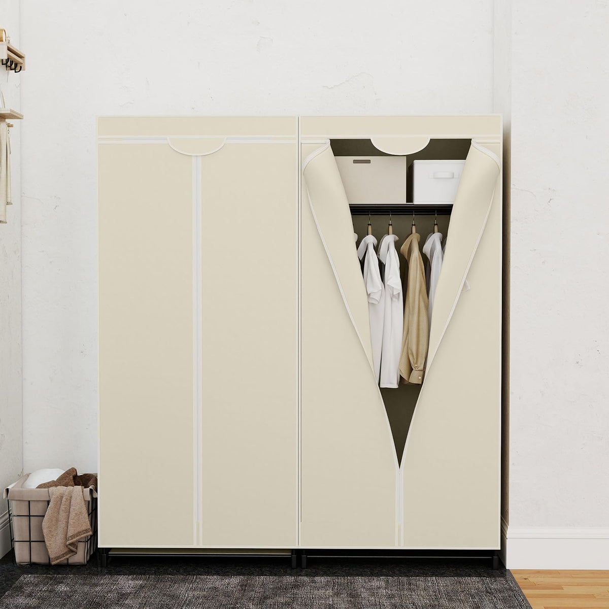 Fabric Wardrobe Portable Single Clothes Closet w/Hanging Rail