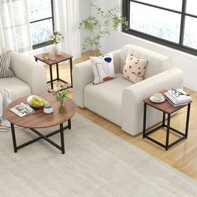ound Coffee Table and 2PCS Square End Tables with Heavy-Duty Metal Frame
