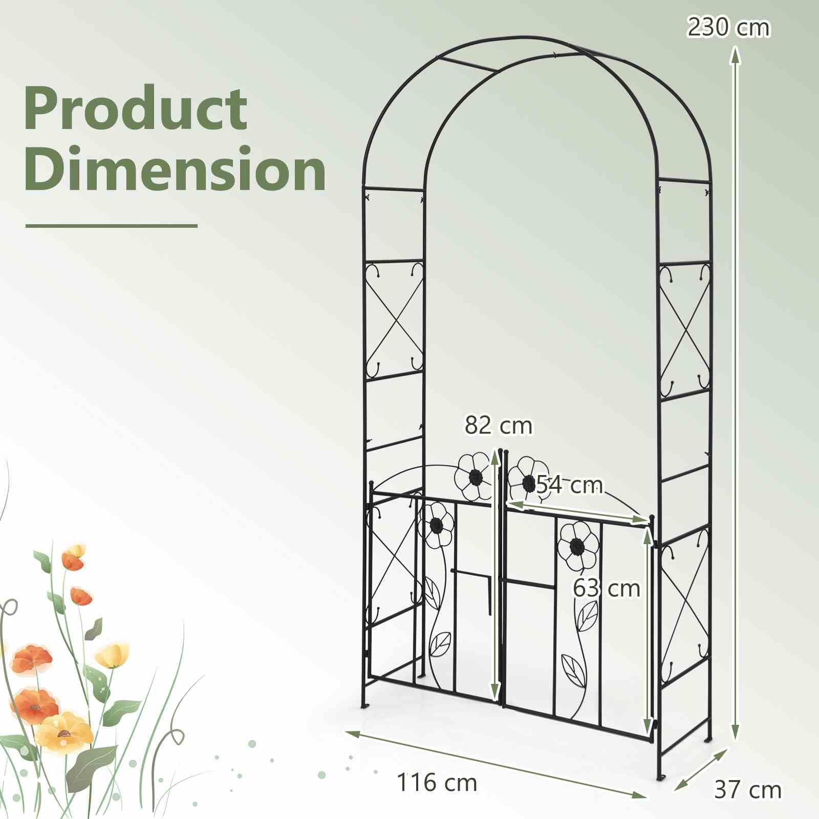2 in 1 Garden Arbor, Decorative Wedding Arch w/ Door & Latch, Trellis for Climbing Plants