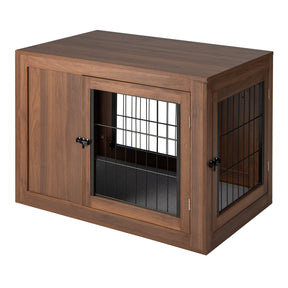 Furniture Dog Crate, Pet Crate End Table w/Cushion, Double Doors, Mesh, Indoor Use Dog Cage House