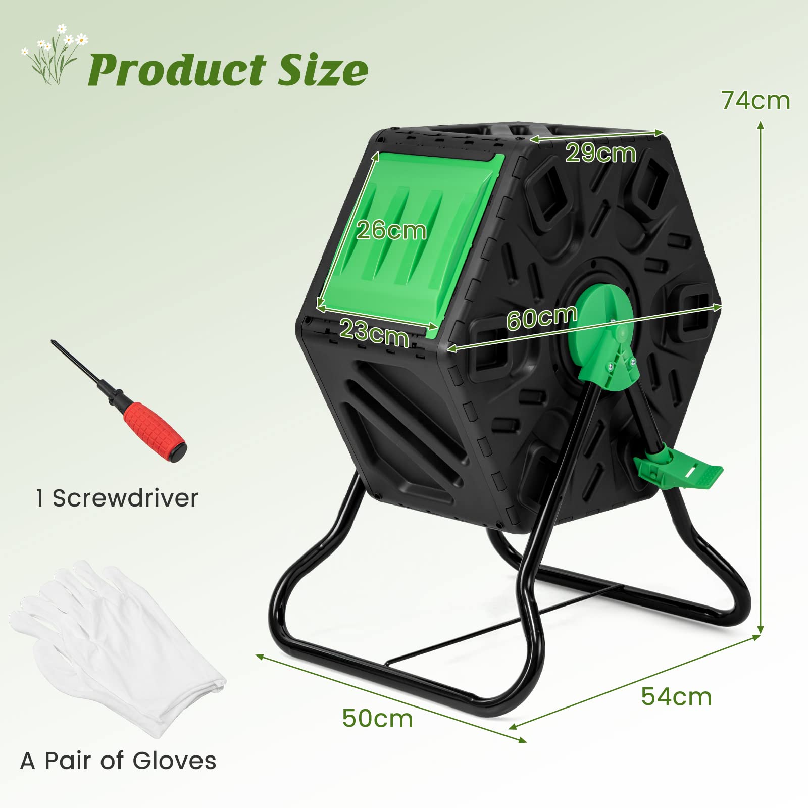 Single Chamber Compost Tumbler, 65 L Compact Tumbling Composter w/Sliding Door