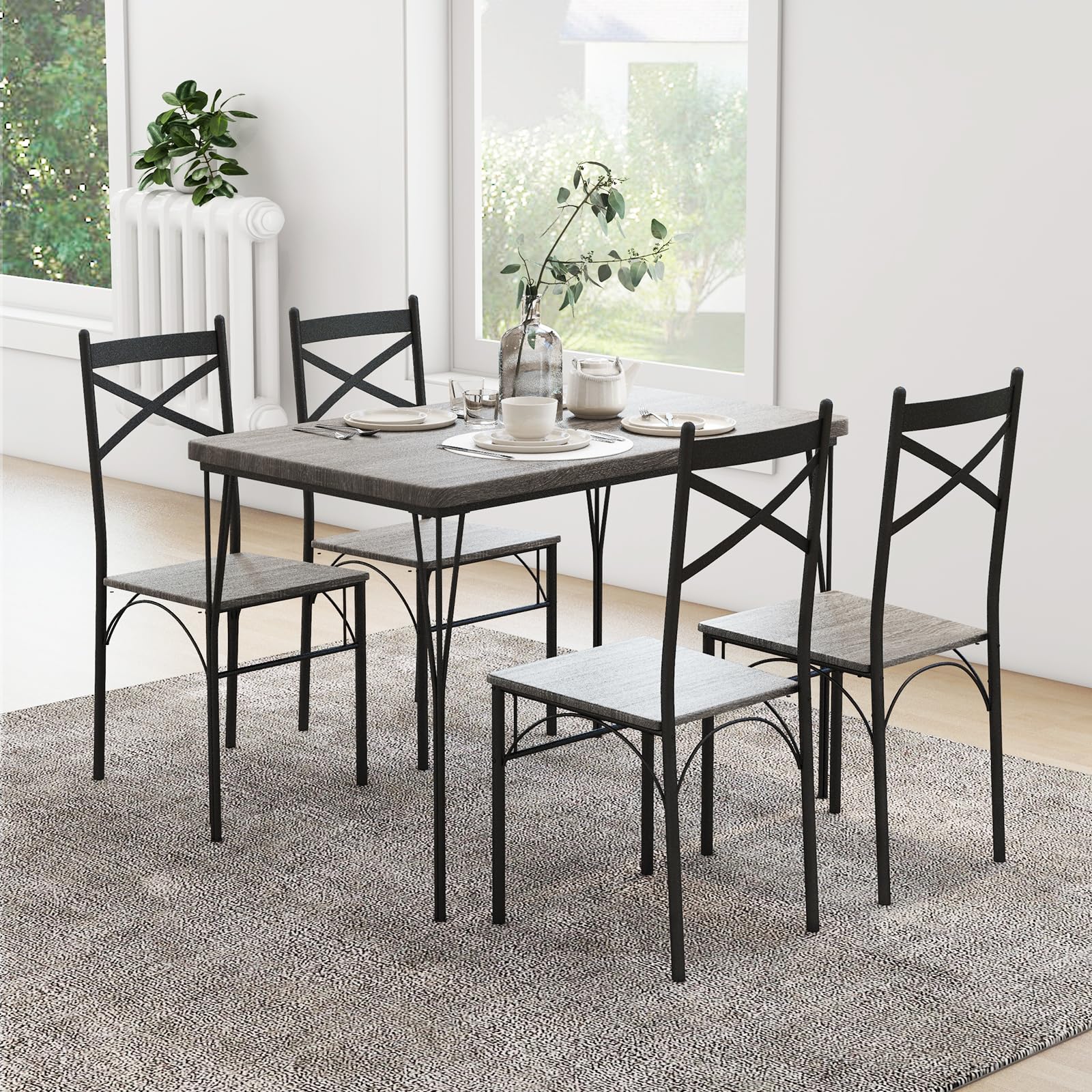 Giantex 5-Piece Dining Table Set, Modern Rectangular Dining Table & 4 Dining Chairs Set