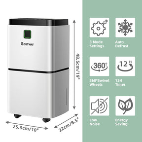 12L 140㎡ Dehumidifier with 3 Modes and 12H Timer and LED Indicator