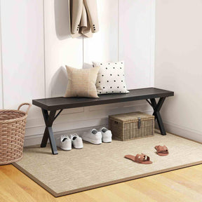 Patio Metal Bench, Heavy-Duty 2-Person Bench w/Slatted Seat & X Legs