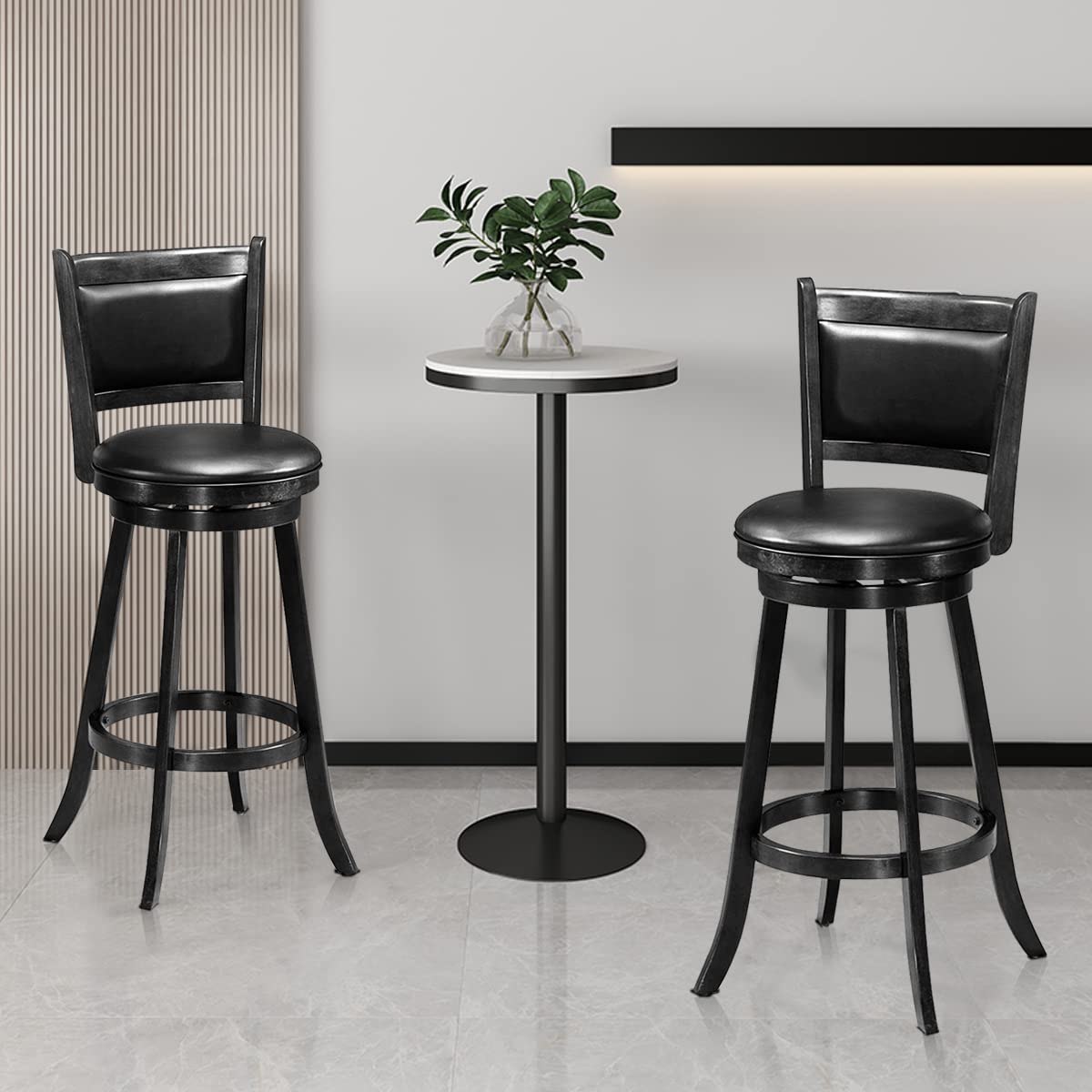 Giantex Bar Stools Set of 2, Accent Wooden Swivel Barstool Backed Dining Chair
