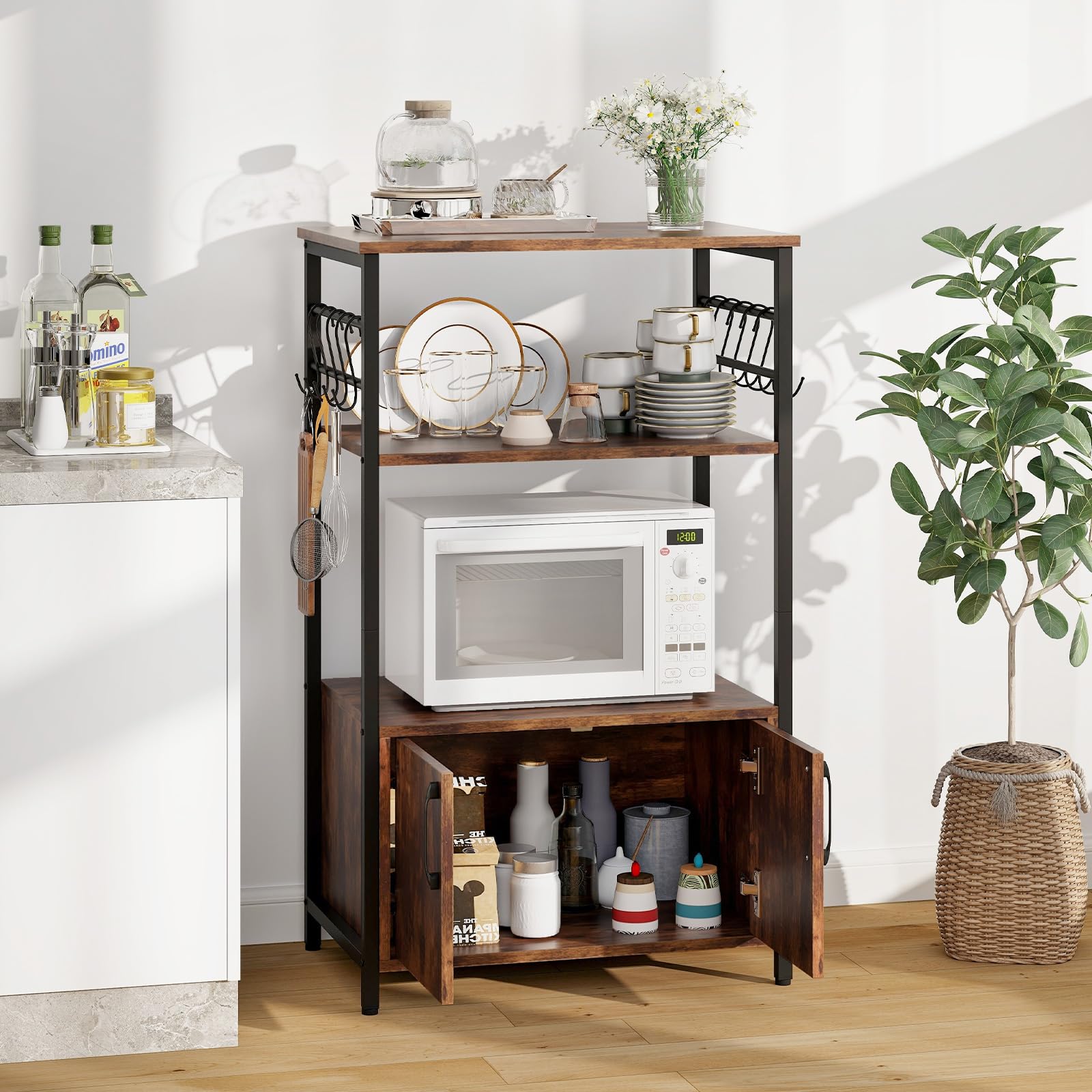 Industrial Kitchen Baker’s Rack 3-Tier Pantry Cabinet Microwave Oven Stand