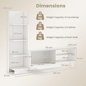 TV Stand for TVs up to 50", Modern TV Cabinet Media Entertainment Center w/Bookshelf & 3-Position Adjustable Shelf