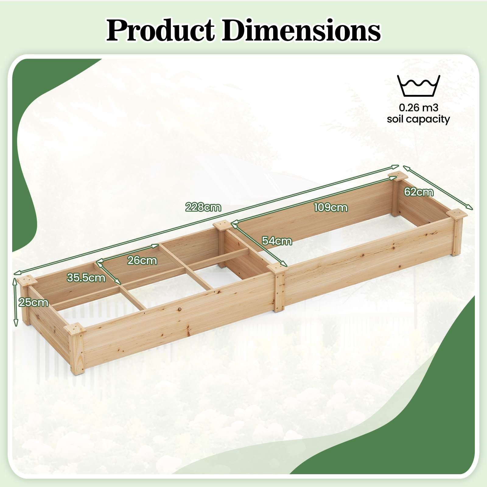 Wooden Raised Garden Bed with 2 Planter Boxes and Dividers