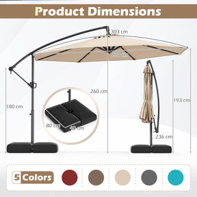 3m Solar Offset Hanging Umbrella with Base, Patio Cantilever Umbrella