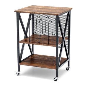 Giantex 3-Tier End Table, Rolling Turntable Stand, Rustic Vinyl Record Storage Holder w/ 3 Dividers for Albums