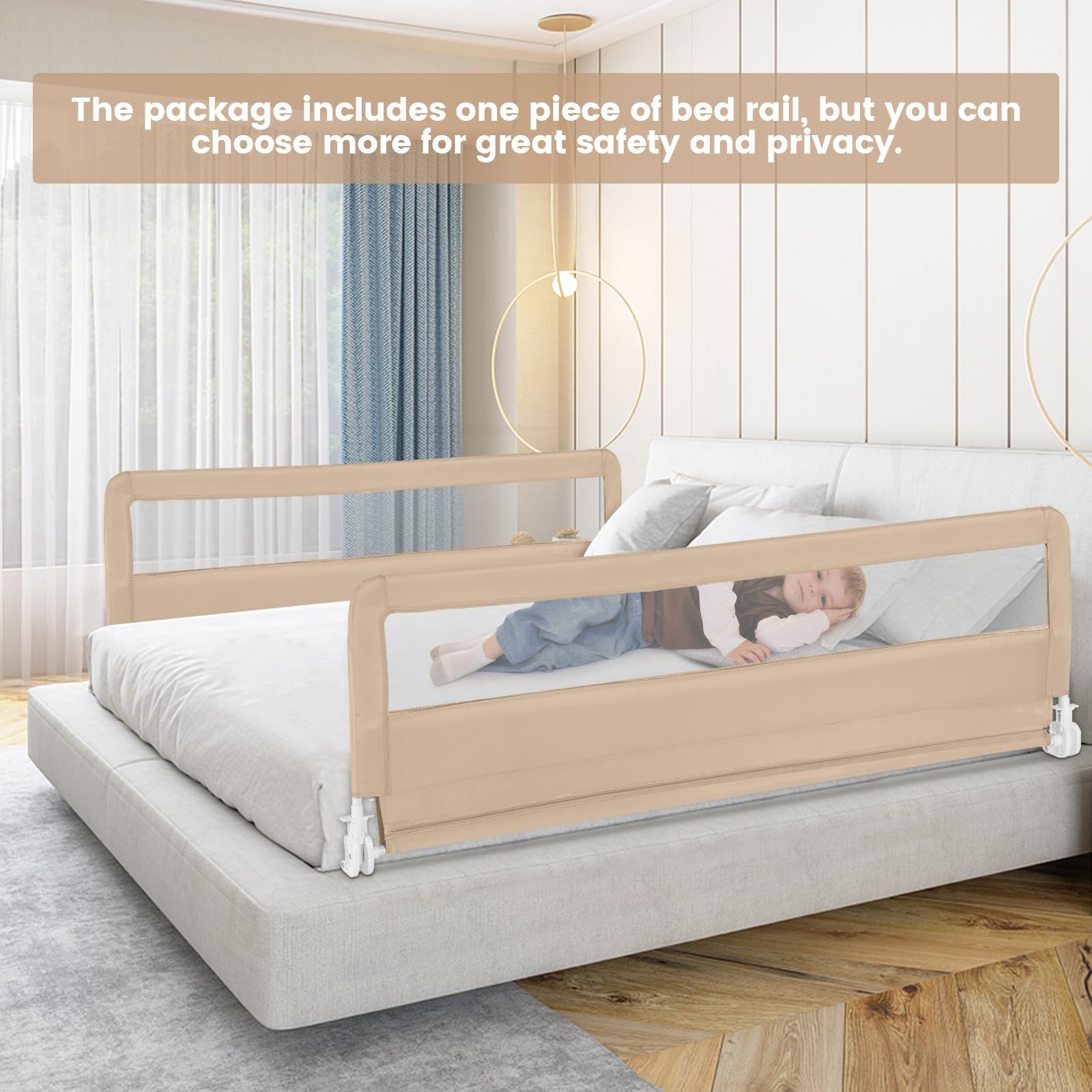 BABY JOY Bed Rail Guard for Toddlers, 180 x 55 cm Foldable Baby Bed Rail