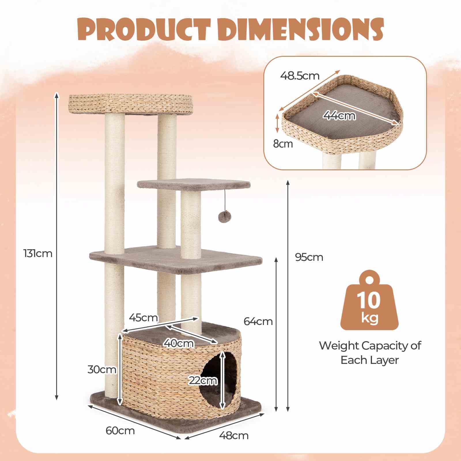 131cm Cattail Cat Tower for Indoor Kittens & Adult Cats