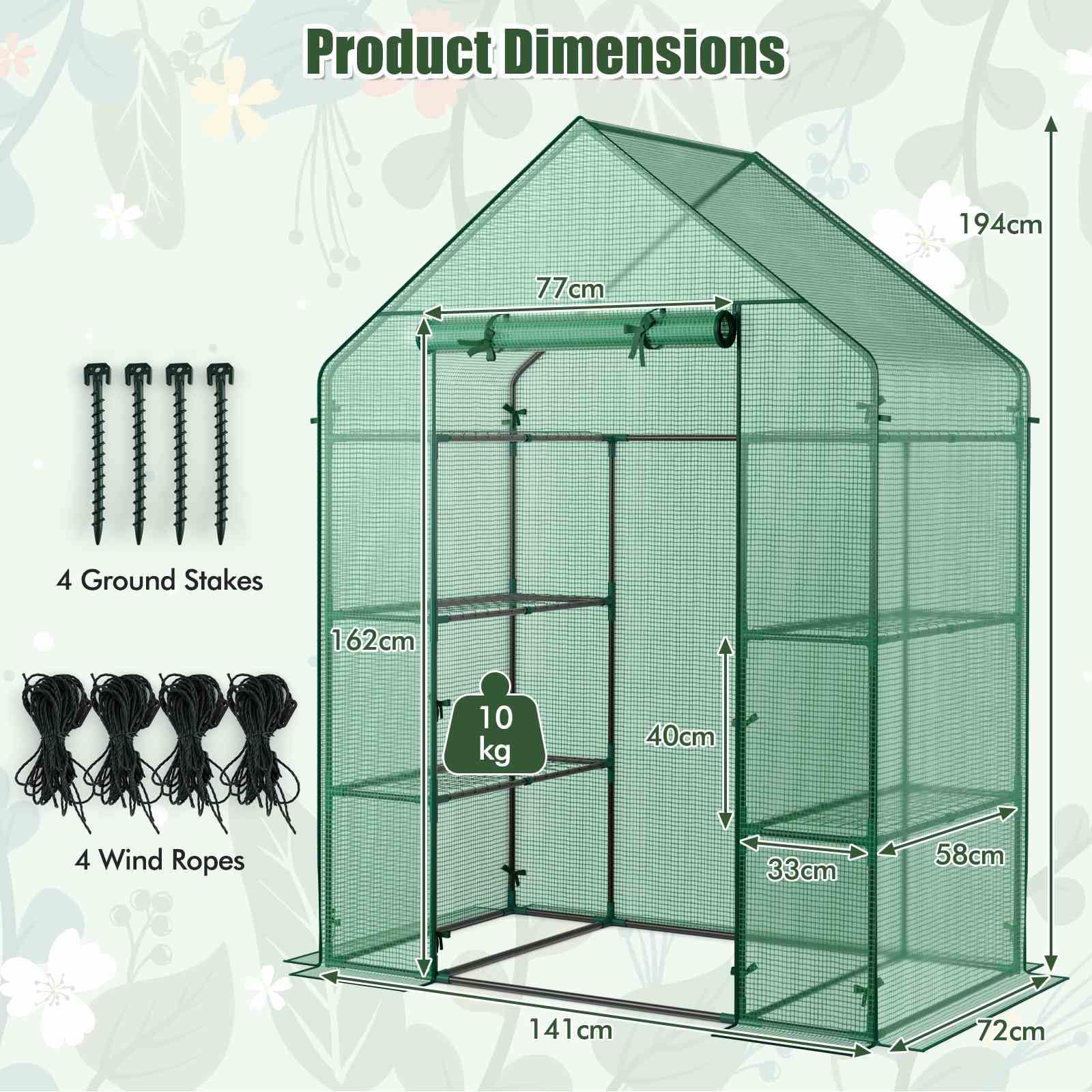 194cm Garden Greenhouse 3-Tier Waterproof Anti-UV Tarpaulin for Flower