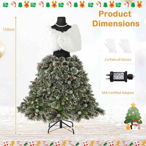 150CM Pre-lit Mannequin Artificial Christmas Tree, Hinged Dress Form Xmas Tree w/ 465 Branch Tips