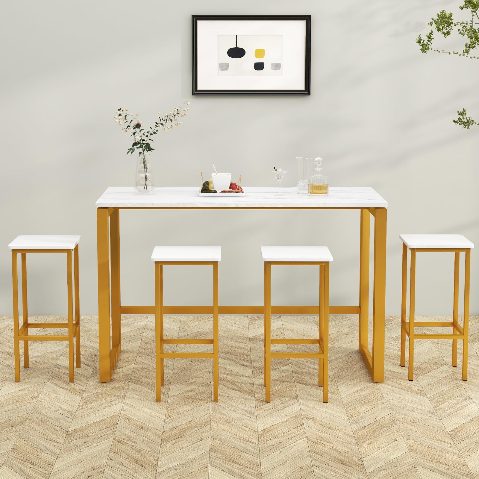 65 cm Square Bar Stools Set of 4, Kitchen Breakfast Stools