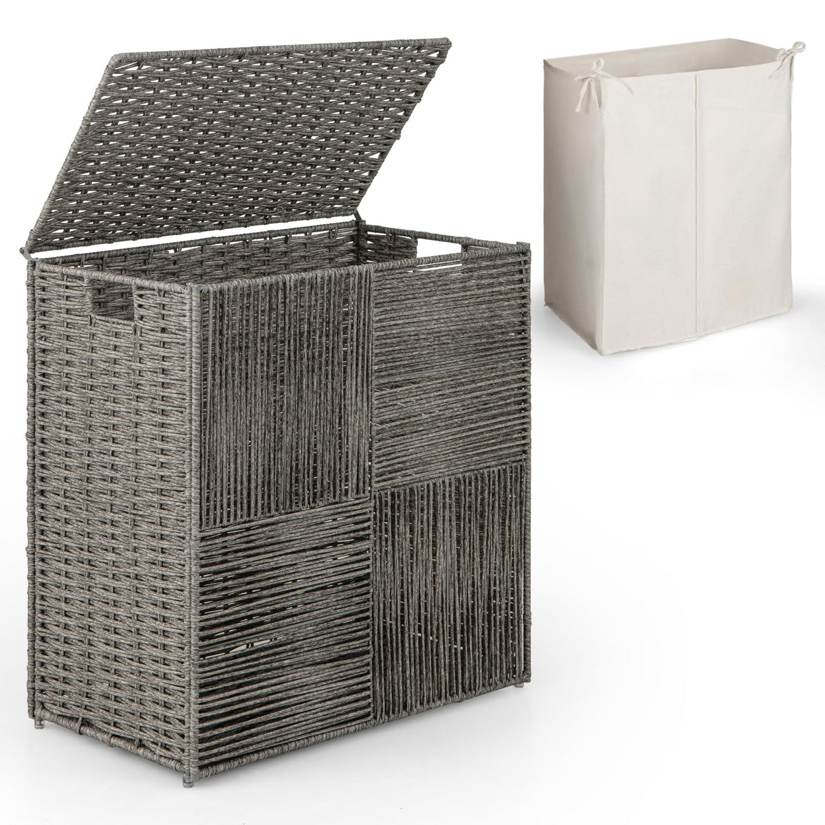 110 L Laundry Hamper with Lid, Hand-woven Rattan Laundry Basket with Convenient Handles & Removable Liner Bag