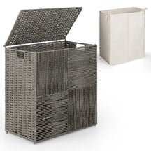 110 L Laundry Hamper with Lid, Hand-woven Rattan Laundry Basket with Convenient Handles & Removable Liner Bag