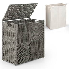 110 L Laundry Hamper with Lid, Hand-woven Rattan Laundry Basket with Convenient Handles & Removable Liner Bag