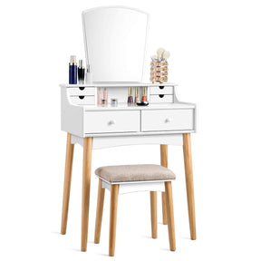 Giantex Vanity Table Set w/Mirror & Cushioned Stool Dressing Table
