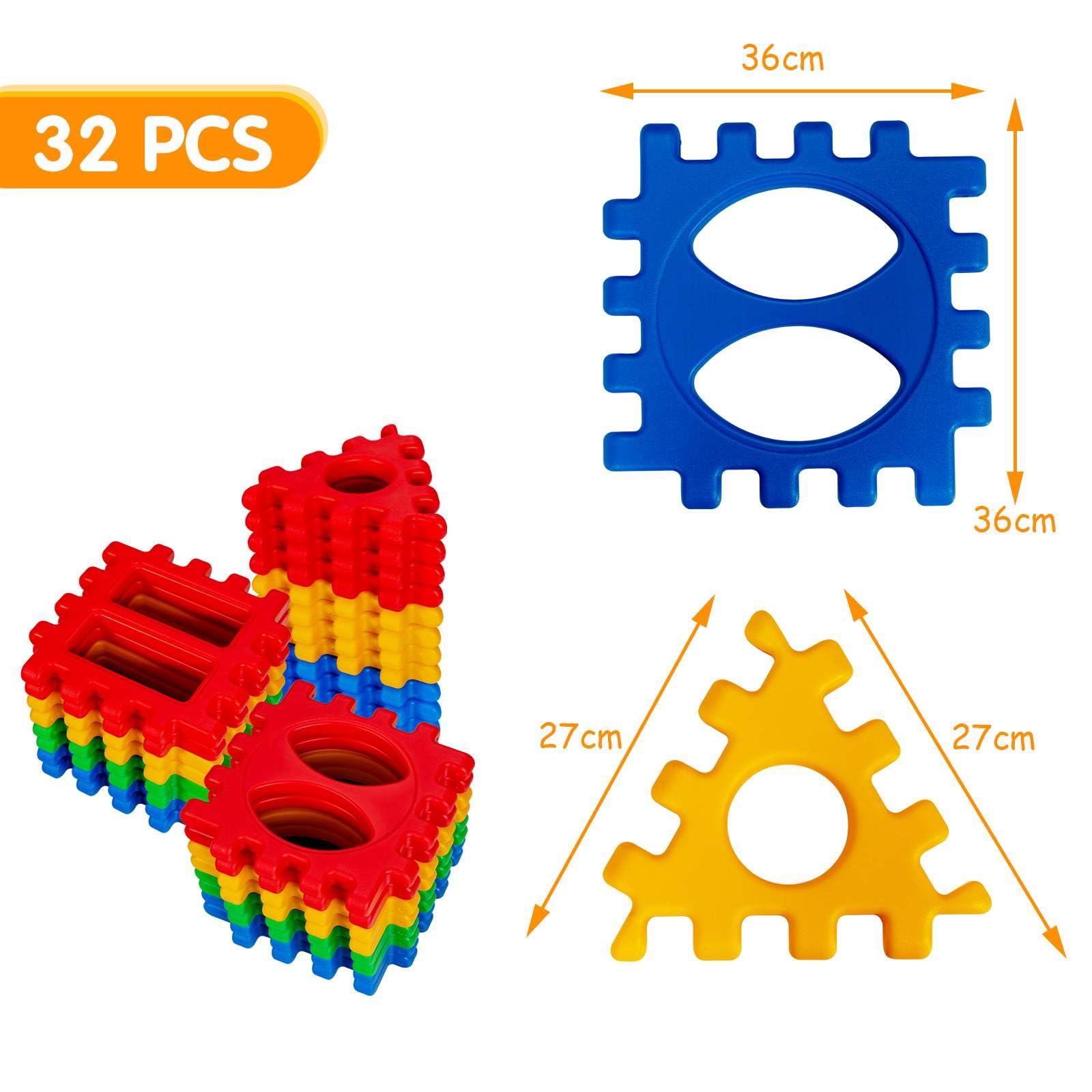 32 Pieces Big Waffle Block Set for Kids Toddler, Snap-Together Giant Waffle Block Set W/Put Together & Pull Apart Blocks