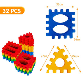 32 Pieces Big Waffle Block Set for Kids Toddler, Snap-Together Giant Waffle Block Set W/Put Together & Pull Apart Blocks