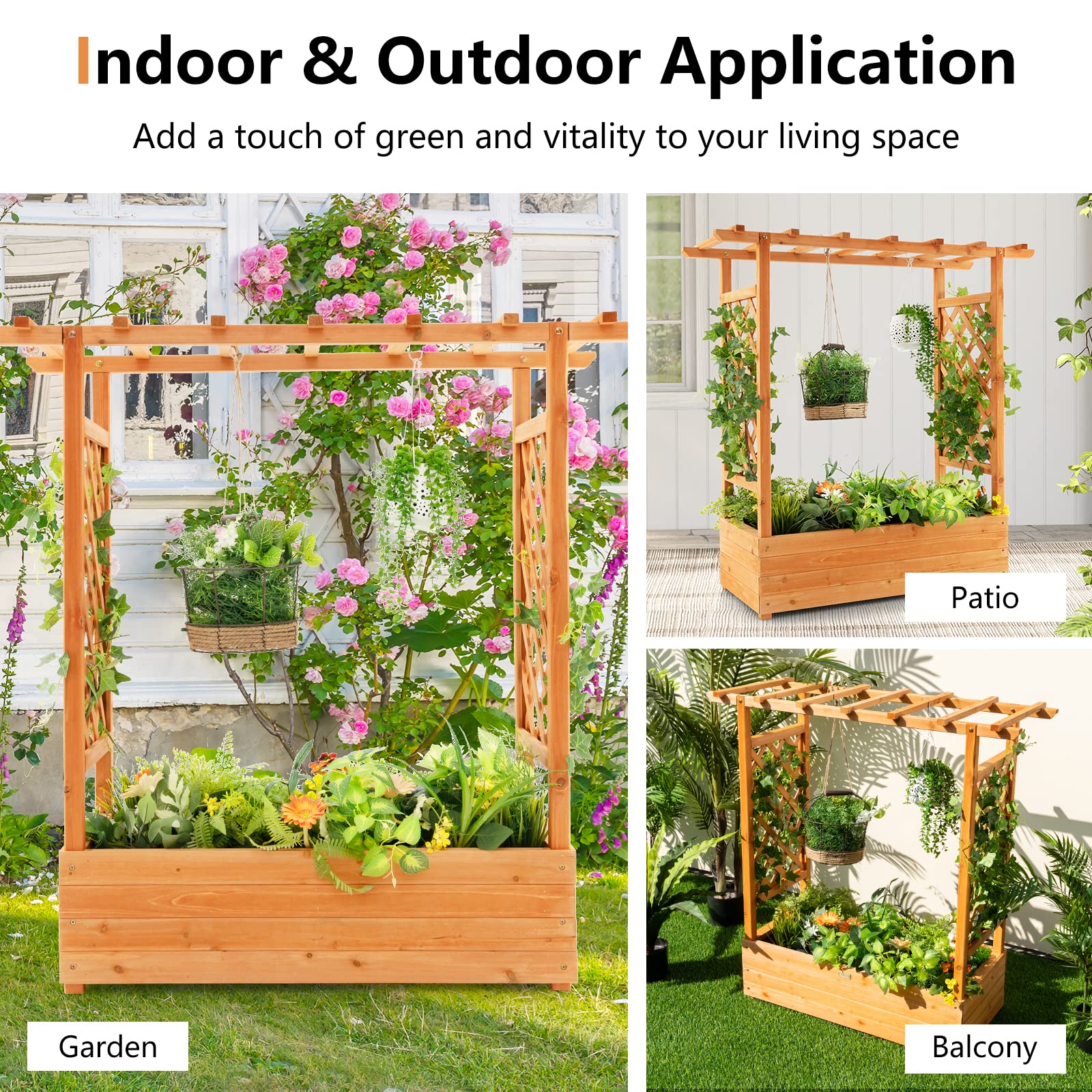 Giantex Raised Garden Bed with Arch Trellis, Hanging Roof, Planter Box
