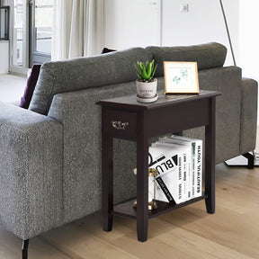 Side Table 2 Tier End Table Narrow Nightstand w/ Storage Drawer and Lower Shelf