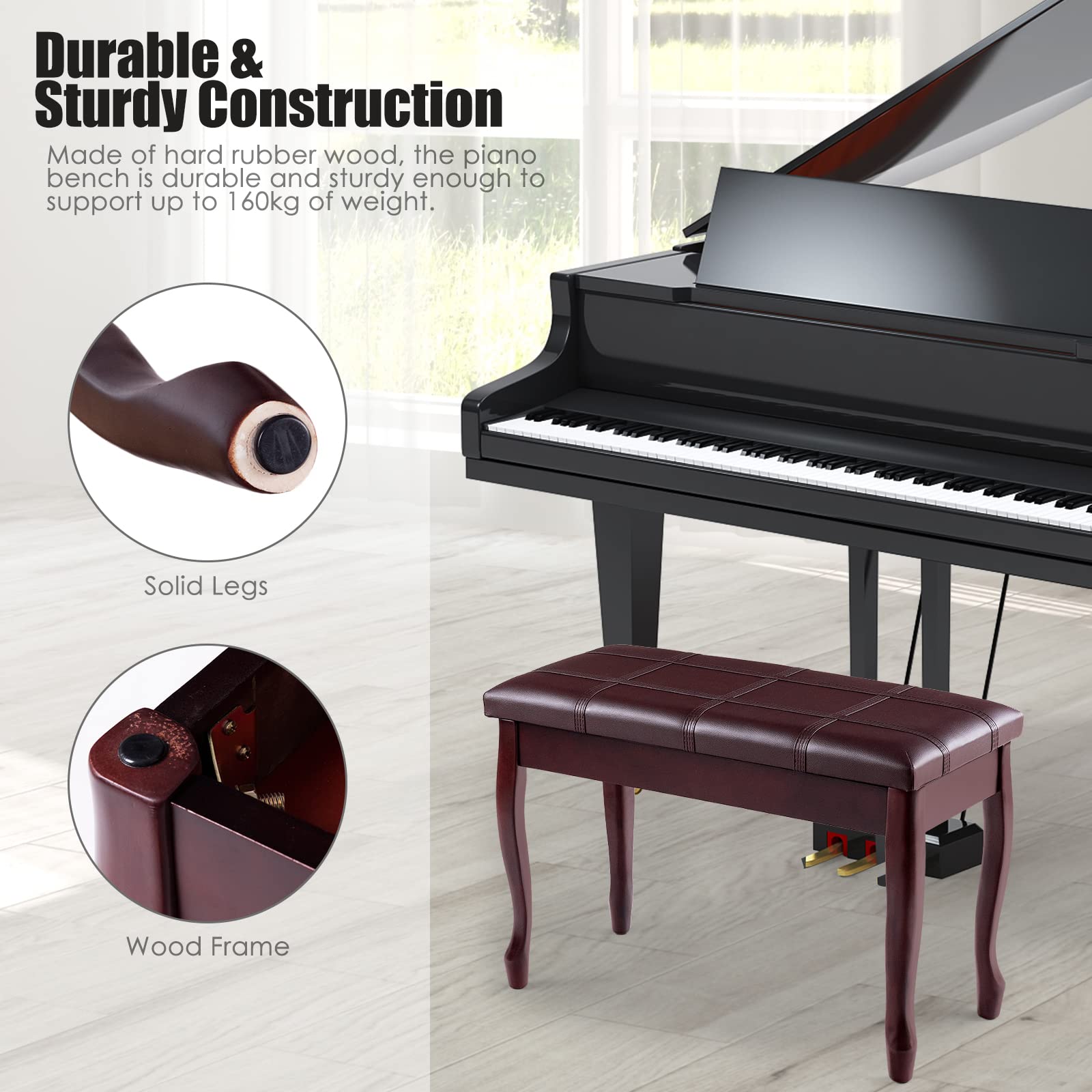 Giantex Piano Bench Stool w/Padded Cushion & Music Storage, Perfect for Home Use