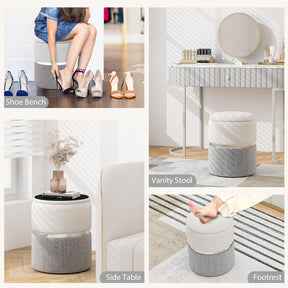 Giantex Linen Fabric Storage Ottoman Set of 2, Modern Round Ottoman with Storage