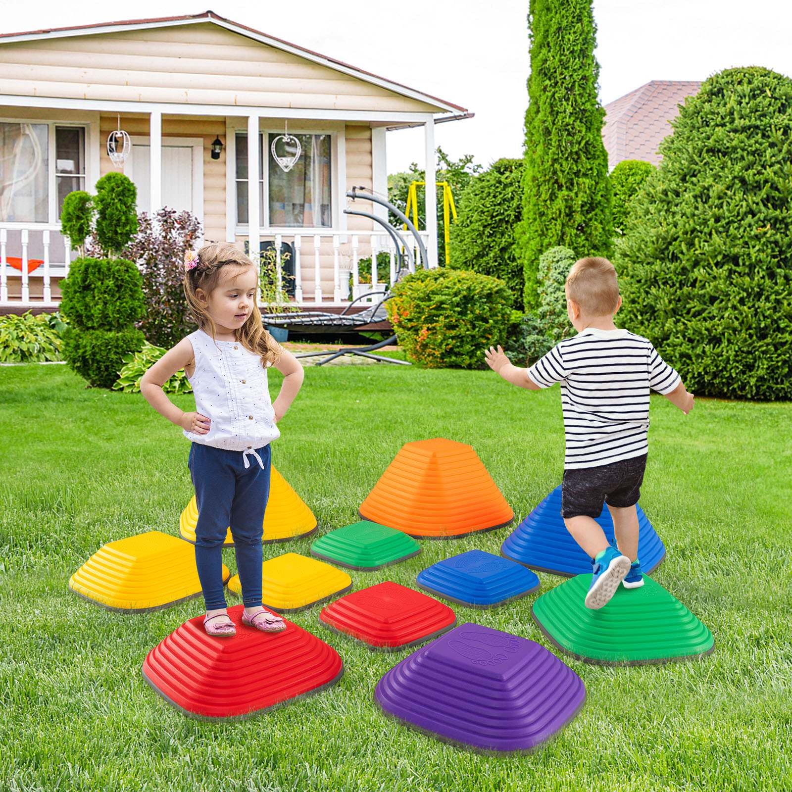 11 Pieces Stepping Stone with Full Non-Slip Rim for Kids