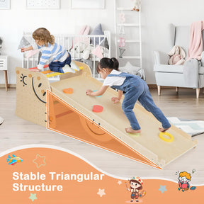 HONEY JOY Kids Wooden Climbing Toy, Triangle Climber Jungle Gym Set w/Seesaw, Dual-Sided Ramp
