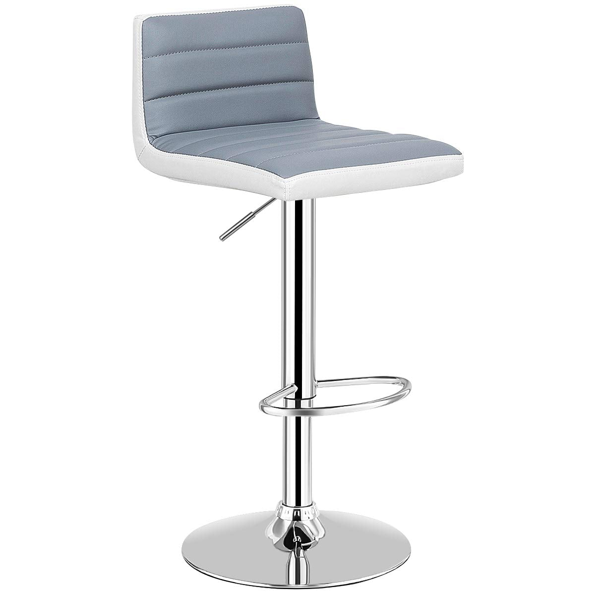 Giantex 2PC Gray & White Bar Stools, Modern Swivel Barstools, Adjustable Height, Gas Lift, PU Leather Seat