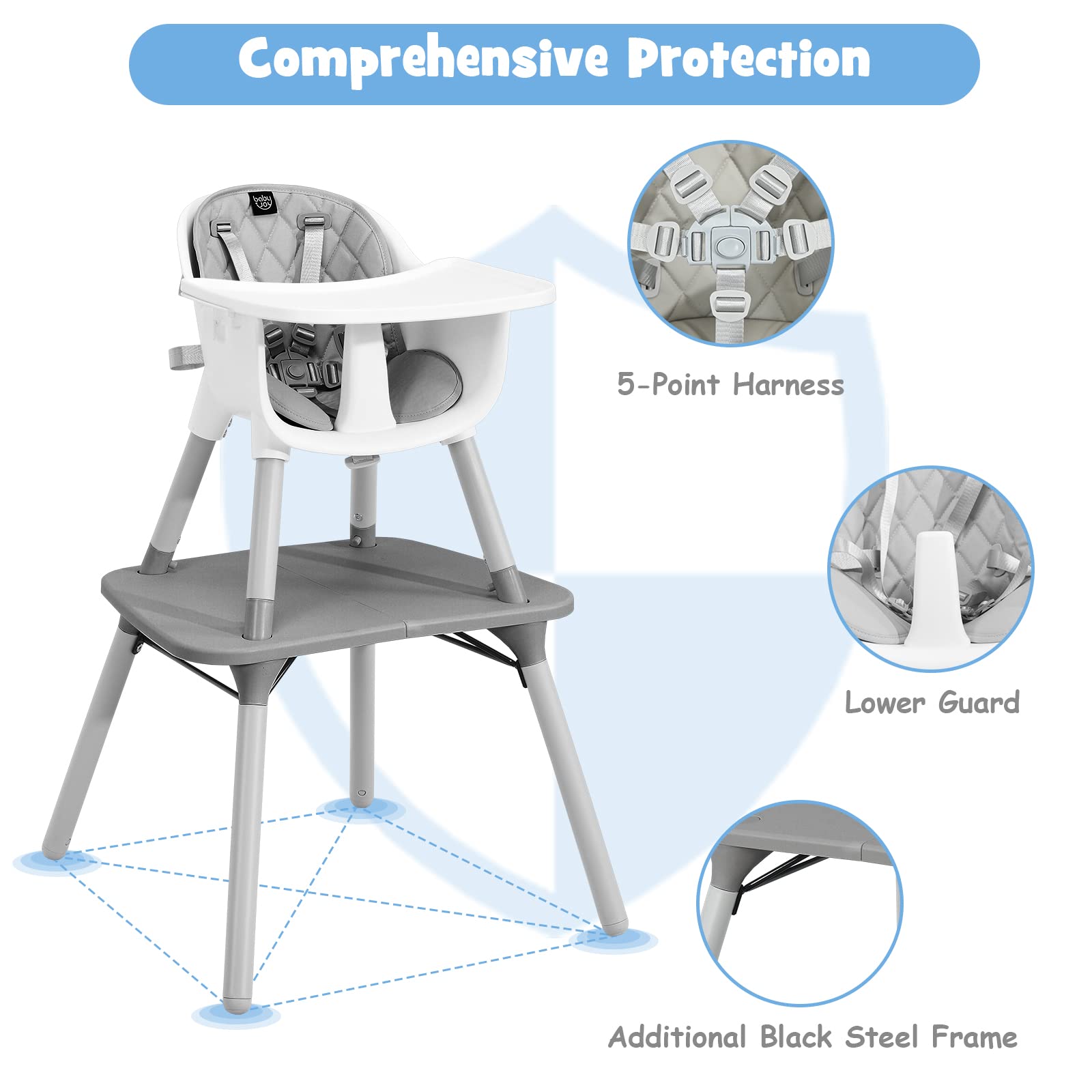 5 in 1 Convertible Baby High Chair, Infant Dining Chair Booster Seat w/Removable Tray