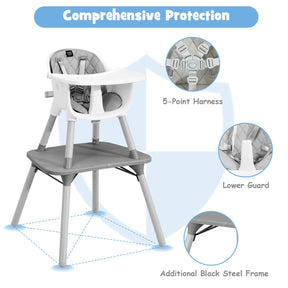 5 in 1 Convertible Baby High Chair, Infant Dining Chair Booster Seat w/Removable Tray