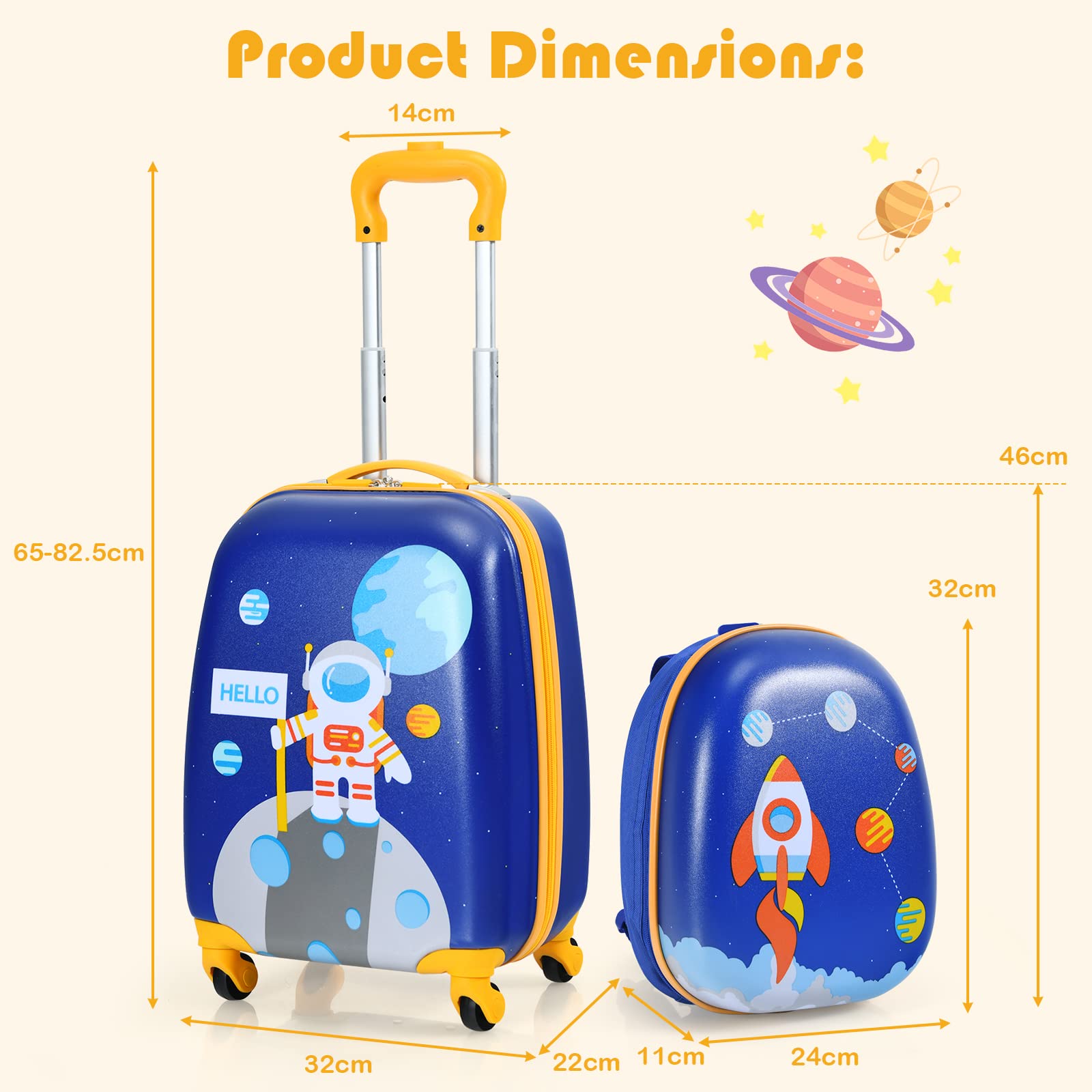 2 PCS Kids Luggage Set, 13" & 16" Kids Carry On Suitcase Set, Children Travel Rolling Trolley Suitcase
