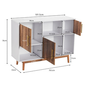 Sideboard Storage Cabinet W/3 Storage Compartments & 3 Doors & Wood Legs (White & Coffee)