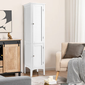 Giantex Bathroom Tall Storage Cabinet, 5-Tier Freestanding Tower Cabinet w/ 2 Shelves & Doors, White