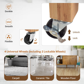 Bamboo Kitchen Island Cart Trolley, 3-Tier Rolling Kitchen Cart w/ 2 Drawers