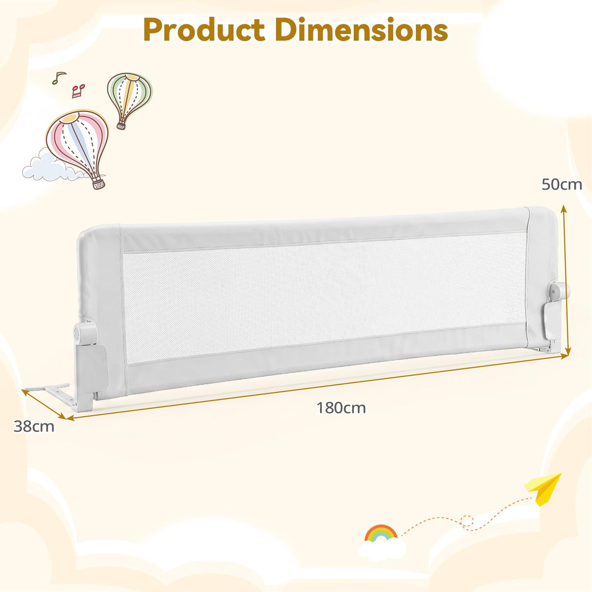 Foldable Baby Rail Guard, 180 cm Long Swing Down Bed Rail for Toddlers