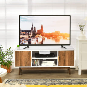 Giantex 2-Door TV Stand for Flat Screen TVs up to 50”, Entertainment Center w/Open Storage Shelf