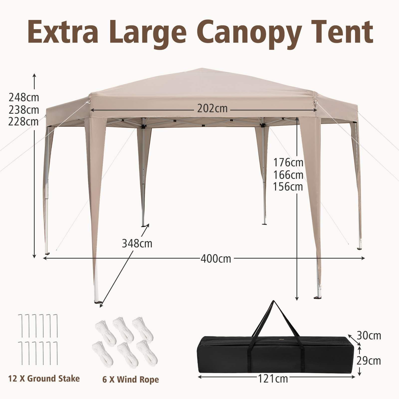 4 x 3.5 m Hexagonal Pop-Up Canopy Tent, Heavy-Duty Height Adjustable Gazebo Shelter