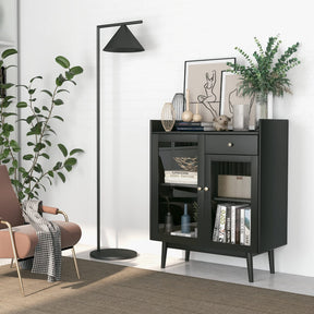 Giantex Mid-Century Modern Buffet Cabinet, Kitchen Sideboard with 2 Tempered Glass Doors & Pill-Out Drawer