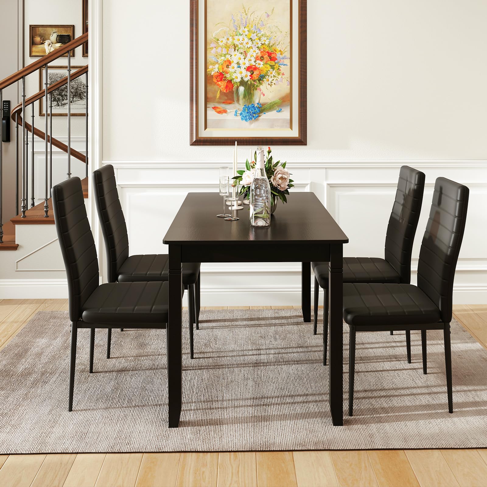 Upholstered Dining Chair Set of 4 Armless Chair w/ Padded Backrest Modern Chair
